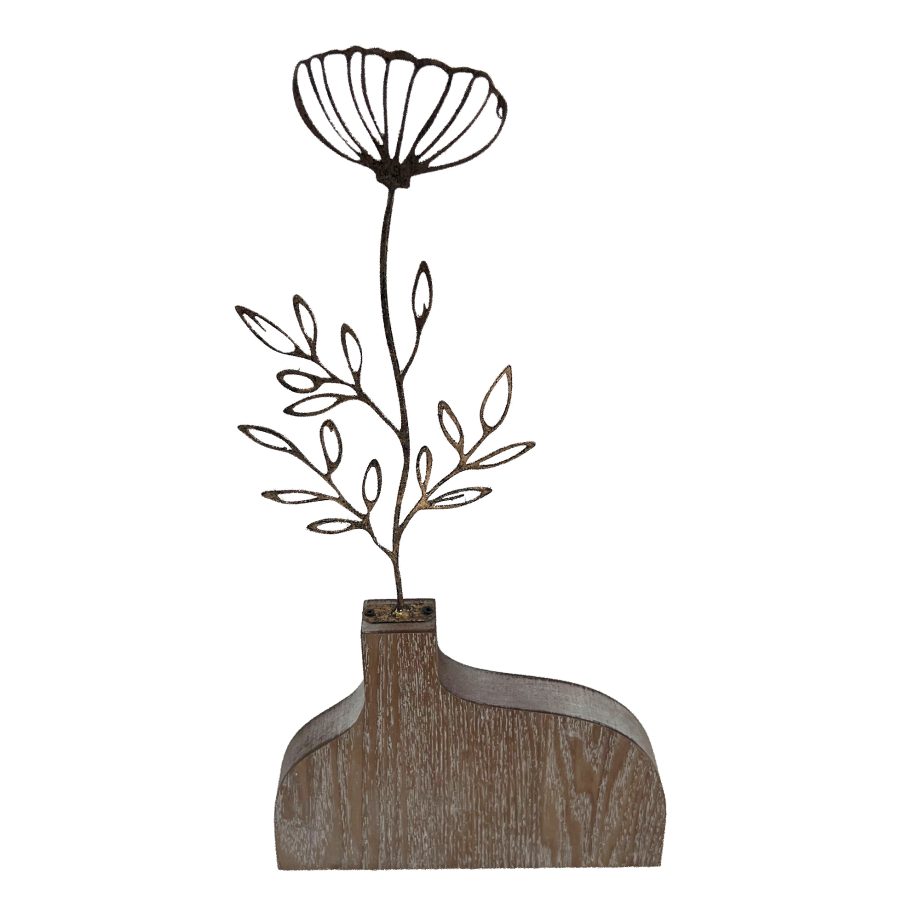 FLOWER IN POT DECOR 7.5"X1"X15.5" GOLD FINISH