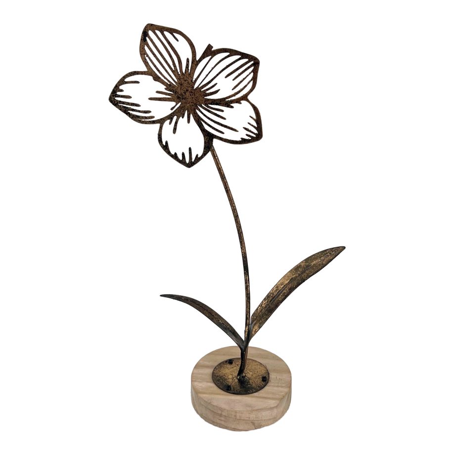 FLOWER IN POT DECOR 7.5"X3.5"X13" GOLD FINISH