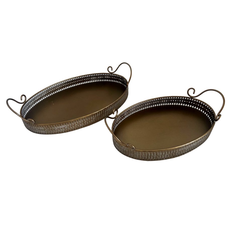 METAL TRAY SET 15"X8.5"X4"/18.5"X10"X4" GOLD FINISH
