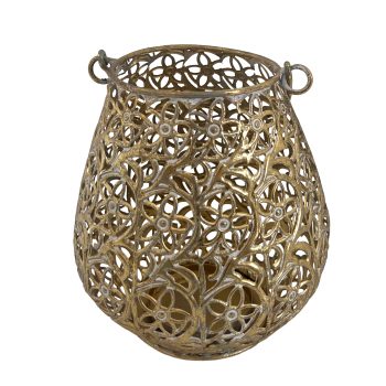 METAL CANDLE LANTERN 7.5"X7.5"H VINTAGE GOLD FINISH