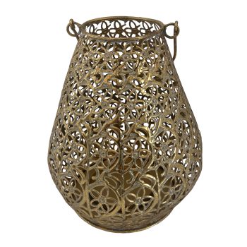 METAL CANDLE LANTERN 9"X10.5"H VINTAGE GOLD FINISH