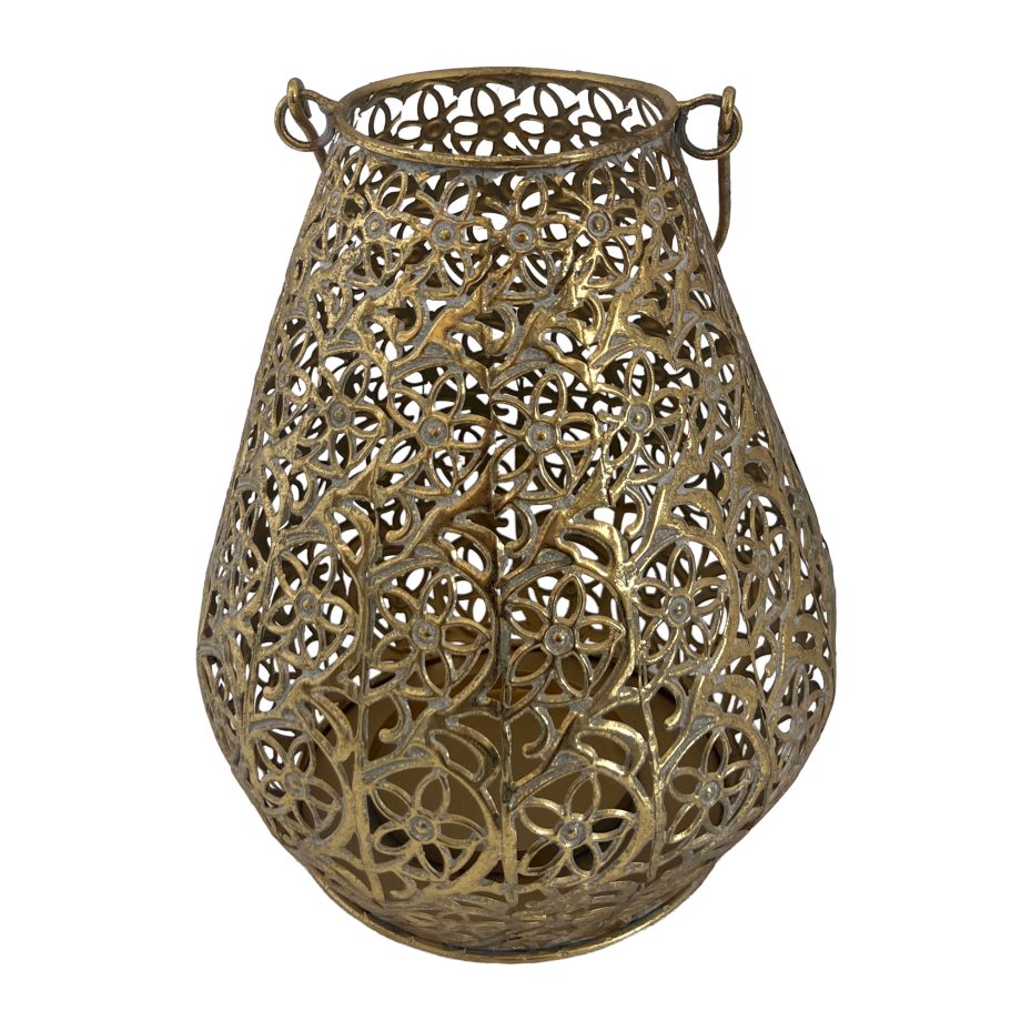 METAL CANDLE LANTERN 9"X10.5"H VINTAGE GOLD FINISH