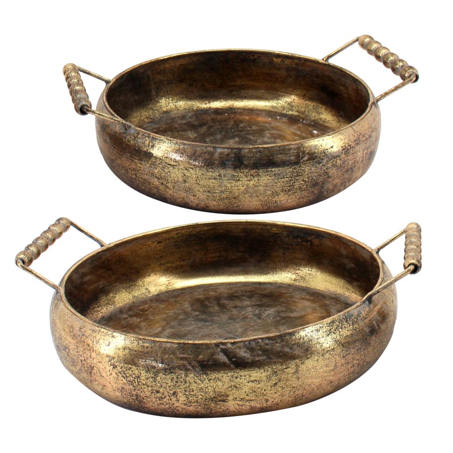 METAL TRAY SET 14.5"X13"X4"/12"X10.5"X4" GOLD FINISH