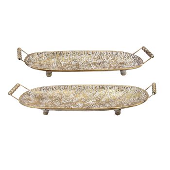 METAL TRAY SET 22"X8"X3.5"/20"X7"X3" GOLD FINISH
