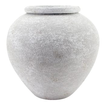 METAL VASE 11.5"X11"H WHITE STONE FINISH