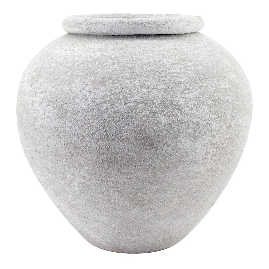 METAL VASE 11.5"X11"H WHITE STONE FINISH
