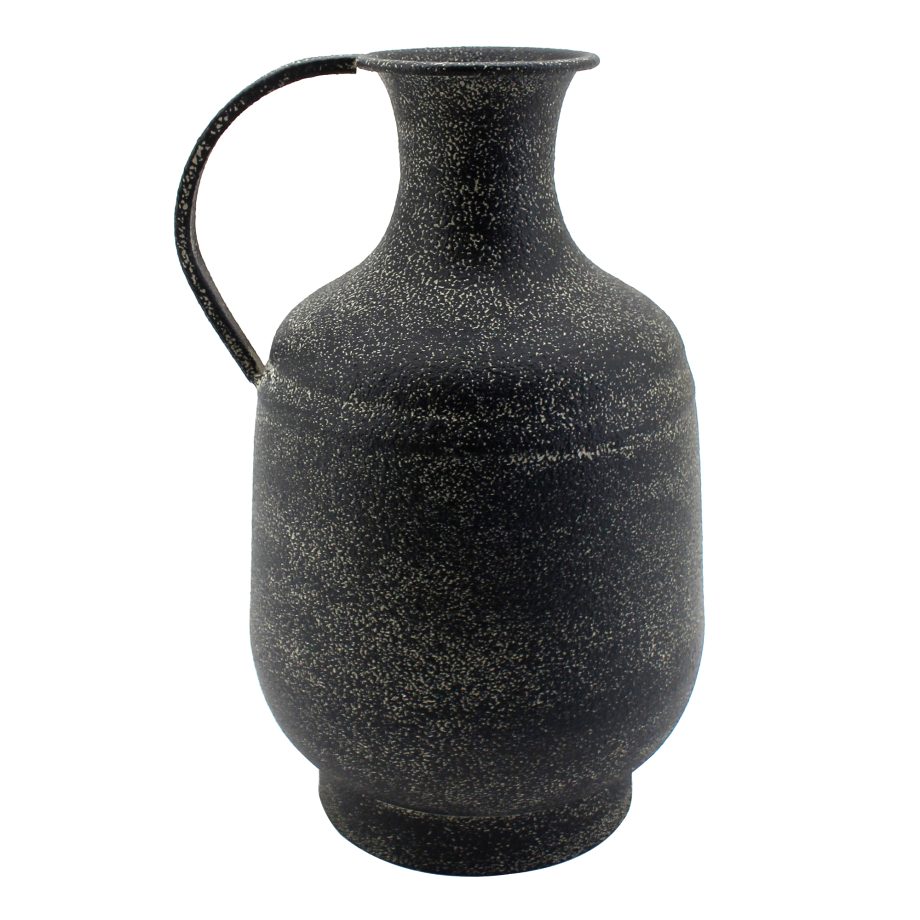 METAL VASE 7"X11"H W/HANDLE MATTE BLACK FINISH