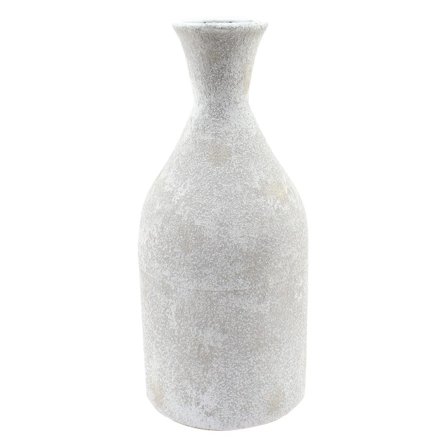 METAL VASE 5.5"X12.5"H WHITE STONE FINISH