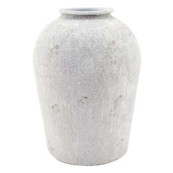 METAL VASE 5.5"X7.5"H WHITE STONE FINISH