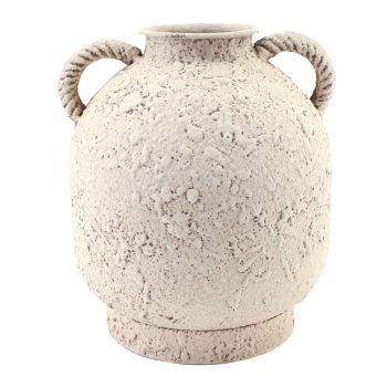 METAL VASE 6"X7"H W/2 HANDLES BEIGE SAND FINISH