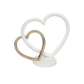 TWIN HEART TABLE DECOR IRON 4"X8.5" WHITE/GOLD