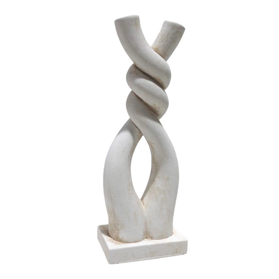 TWISTED KNOT CEMENT TABLE DECOR 4"X12.5"H WHITE FIN.