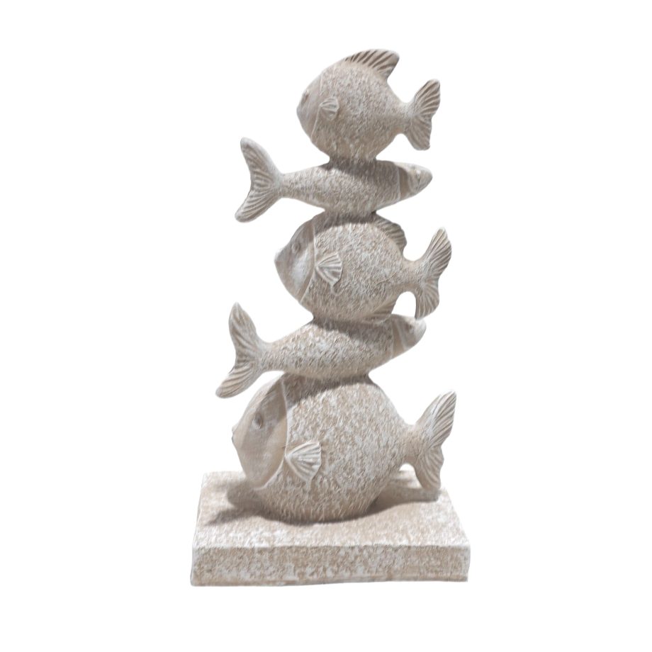 STACKED FISH DECOR POLYRESIN 5.5"X10"H NAT. ECRU FINISH