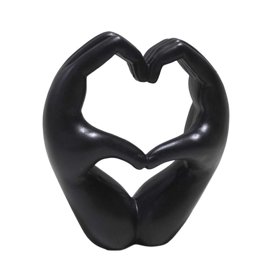 HAND HEART DECOR POLYRESIN 6.5"X7.5" BLACK FIN.
