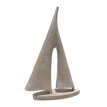 SAILBOAT DECOR POLYRESIN 7.5"X11"H NATURAL ECRU FIN.