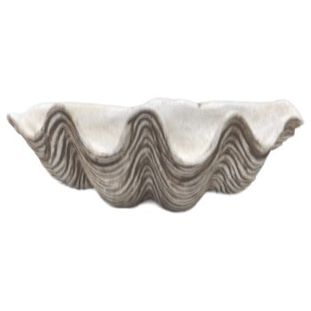 SEASHELL BOWL CEMENT 11"X6"X4.5"H NATURAL WHITE FIN.