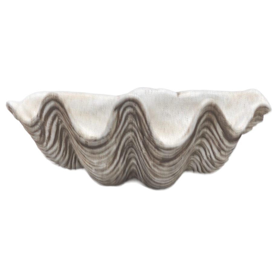 SEASHELL BOWL CEMENT 11"X6"X4.5"H NATURAL WHITE FIN.