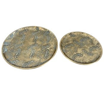 METAL PLATE 2PC LEAF PATTERN 11.5"/15" EMBOSSED GOLD FINISH