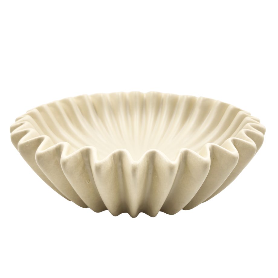 SHELL PLATE STONEWARE 12"X3.5"H MATTE BEIGE FINISH