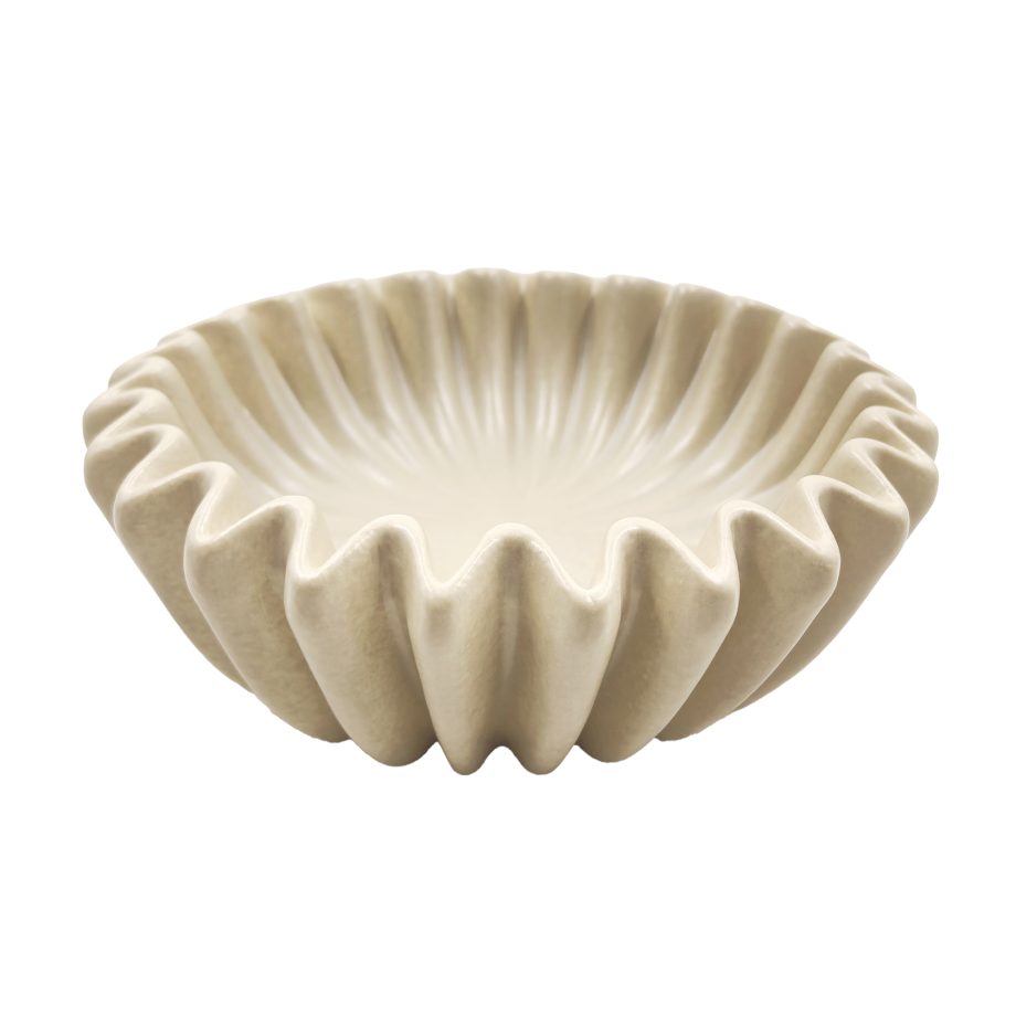 SHELL PLATE STONEWARE 8"X3"H MATTE BEIGE FINISH