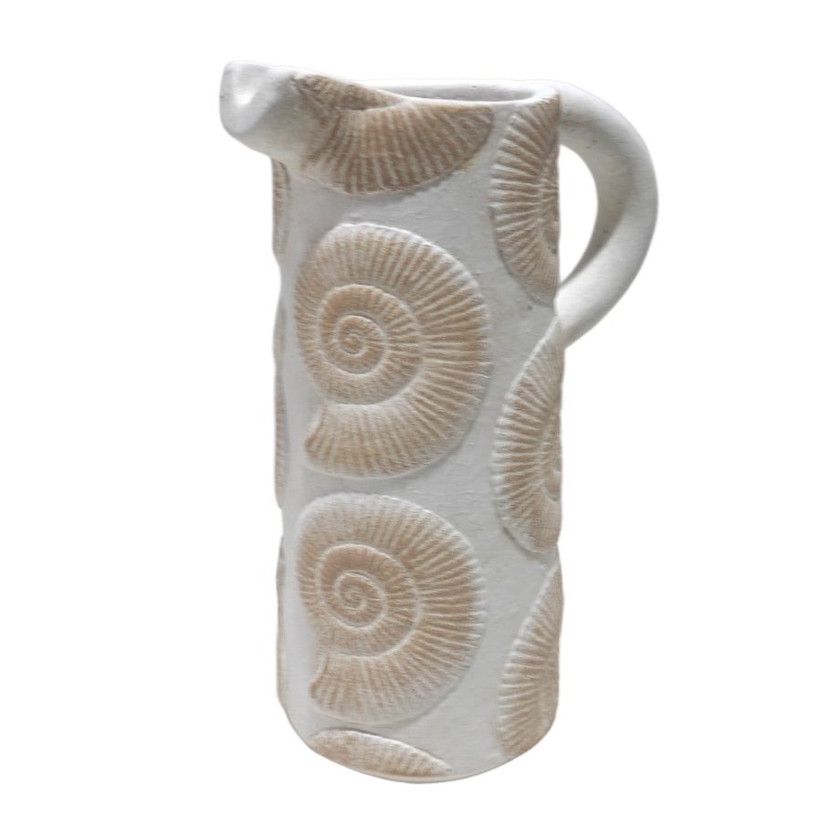 SEASHELL JUG CEMENT 7"X4"X10"H NATURAL WHITE/SAND FIN