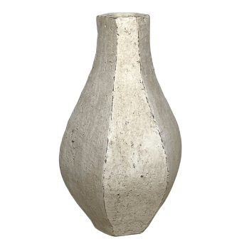 CERAMIC VASE 7"X13"H SCULPTED WHITE/SAND FIN.