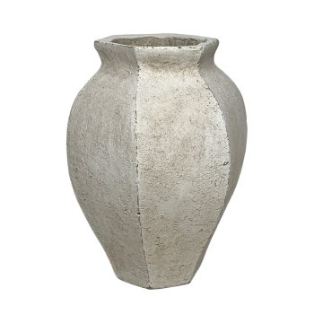 CERAMIC VASE 7"X10"H SCULPTED WHITE/SAND FIN.