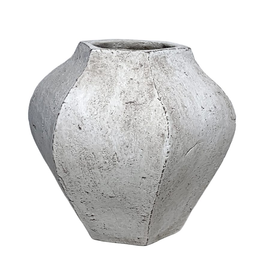 CERAMIC VASE 7"X7"H SCULPTED WHITE/SAND FIN.