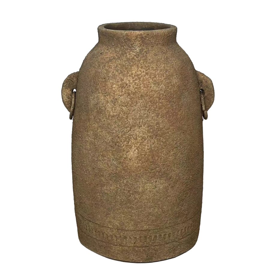 TERRACOTTA HANDMADE VASE 8"X12.5"H W/IRON HANDLES