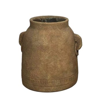 TERRACOTTA HANDMADE VASE 8"X8"H W/IRON HANDLES