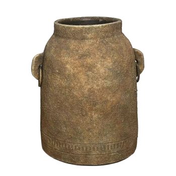 TERRACOTTA HANDMADE VASE 9"X10"H W/IRON HANDLES