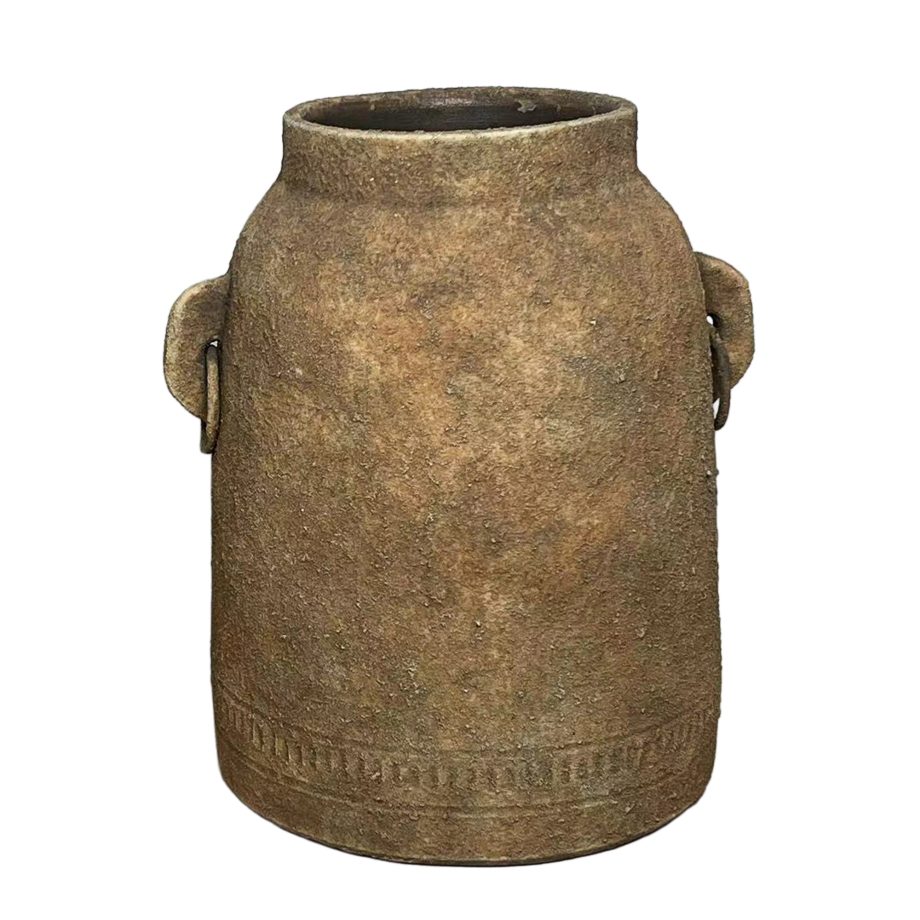 TERRACOTTA HANDMADE VASE 9"X10"H W/IRON HANDLES