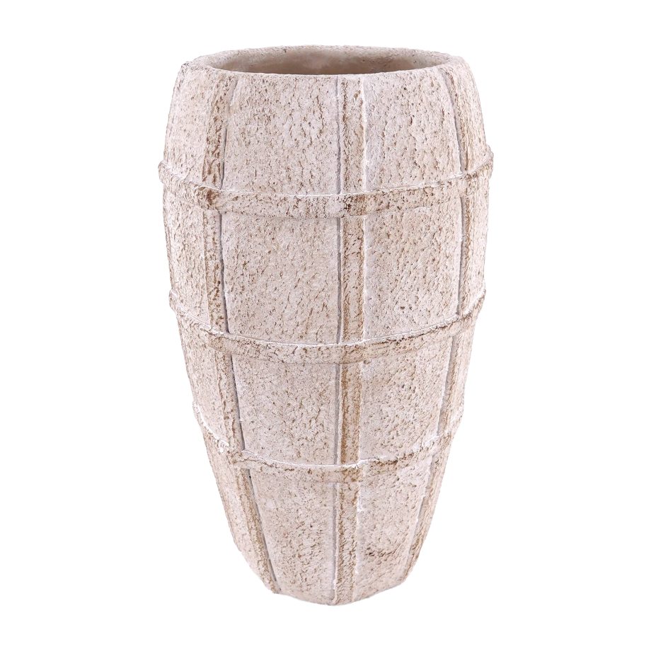 CEMENT VASE 5"X9"H NATURAL FINISH W/CHECK PATTERN