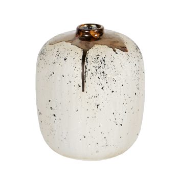 CERAMIC STEM VASE 6.5"X7.5"H CREAM/BRONZE