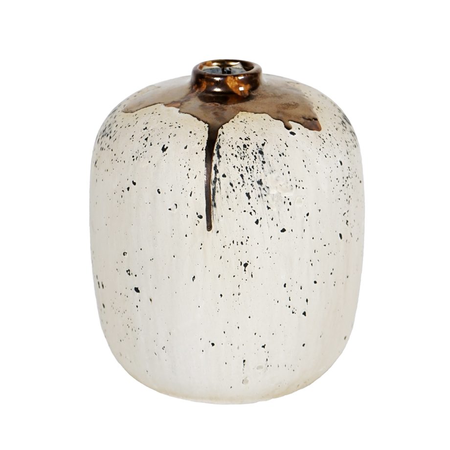 CERAMIC STEM VASE 6.5"X7.5"H CREAM/BRONZE