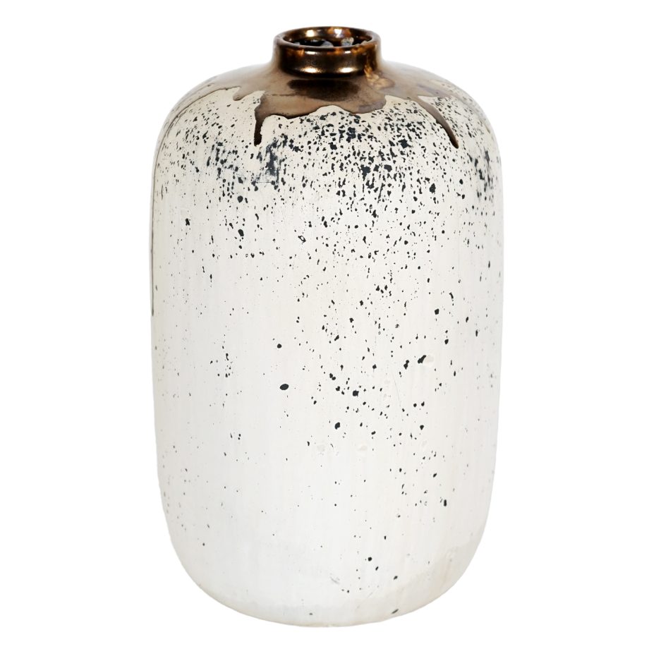 CERAMIC STEM VASE 7.5"X11.5"H CREAM/BRONZE