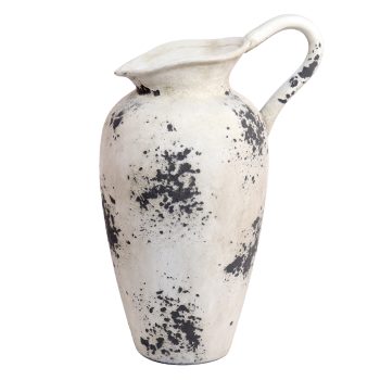 CERAMIC VASE W/HANDLE 6.5"X5"X11.5"H WHT/BRN STONE FINISH