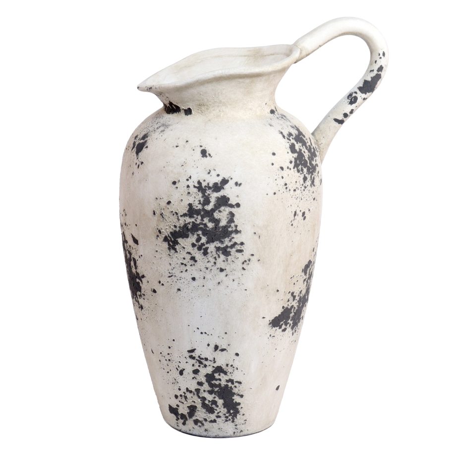 CERAMIC VASE W/HANDLE 6.5"X5"X11.5"H WHT/BRN STONE FINISH