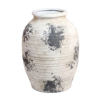 CERAMIC VASE 7.5"X10"H WHT/BRN STONE FINISH