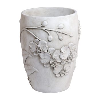 CEMENT VASE 8.5"X11"H BEIGE W/3D FLORAL PATTERN