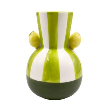 STONEWARE VASE W/2 LEMONS 5.5"X8"H GREEN/WHITE/YELLOW