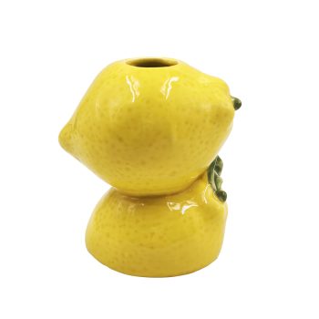 STONEWARE VASE 4"X3"X4"H 2 LEMONS YELLOW