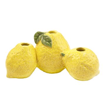 STONEWARE VASE 7.5"X4"X3.5"H 3 LEMONS YELLOW