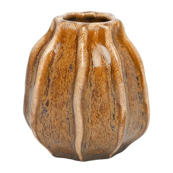 CERAMIC VASE 5"X5.5" GLAZED CARAMEL