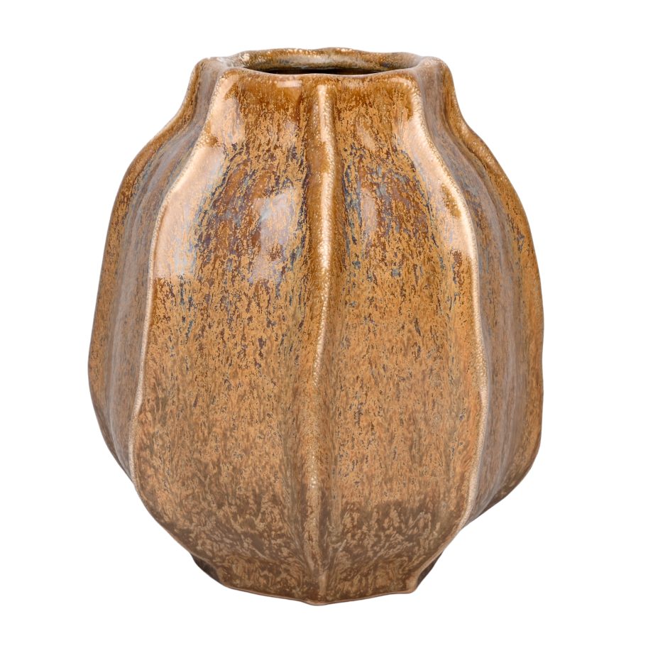 CERAMIC VASE 8"X9" GLAZED CARAMEL