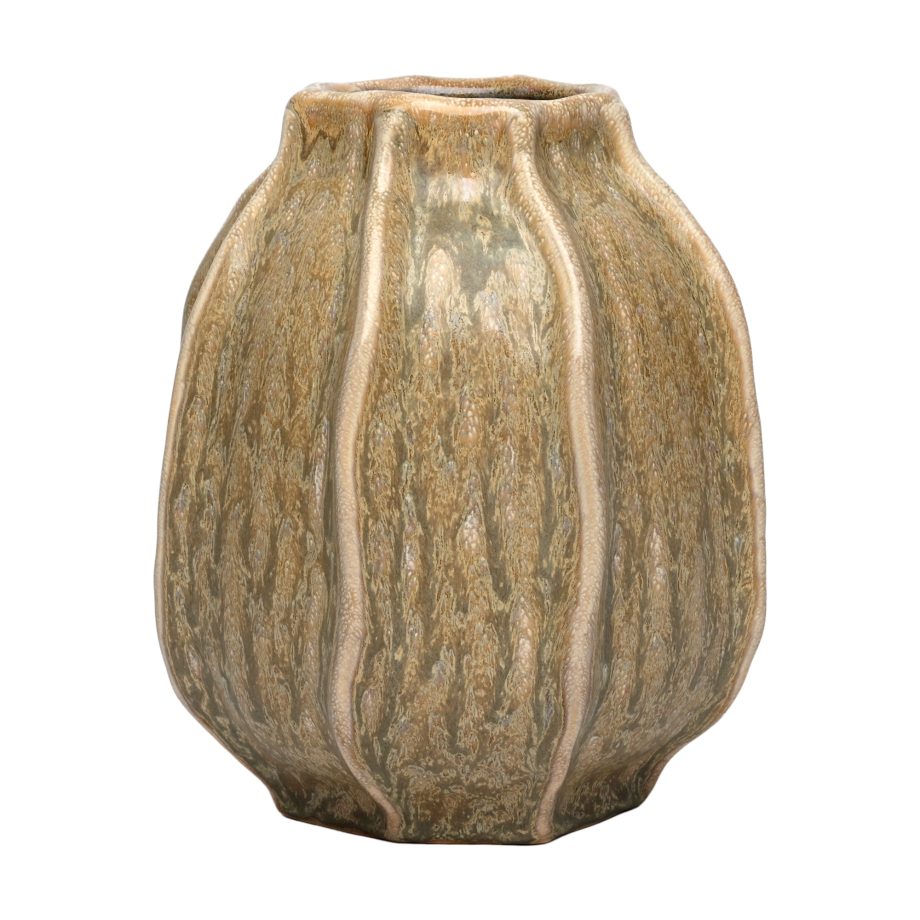 CERAMIC VASE 8"X9" GLAZED LIGHT GREEN