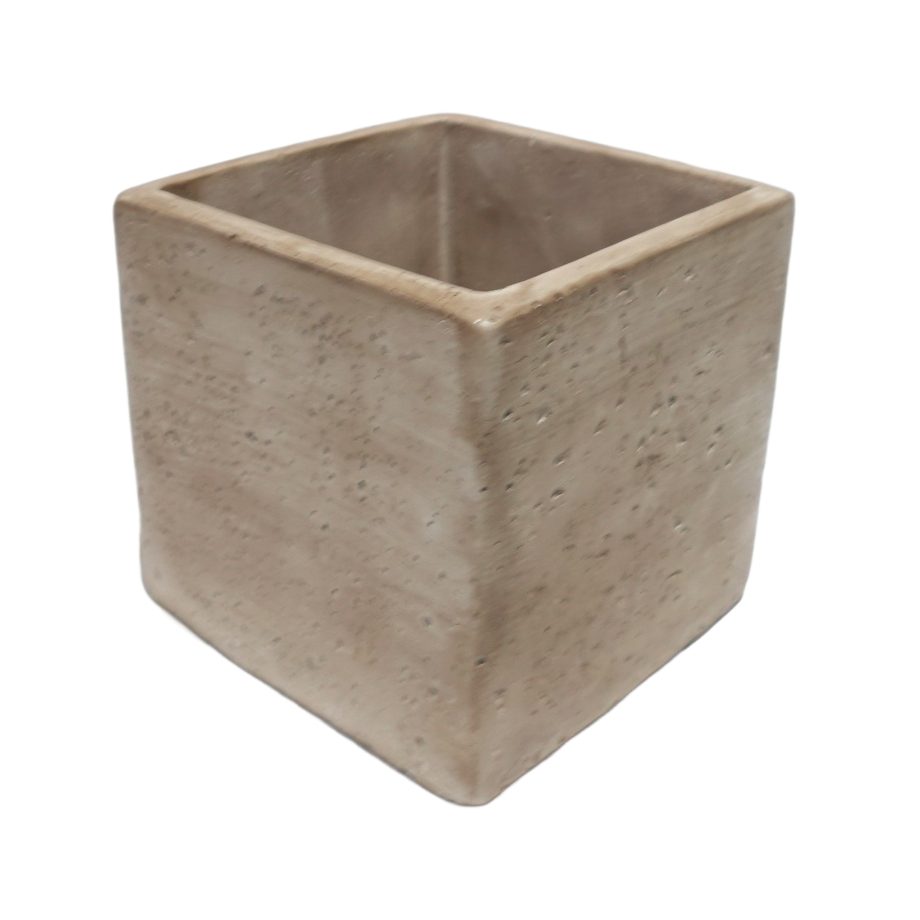 CEMENT CUBE POT/DECOR 4"X4"H NATURAL/SAND FINISH