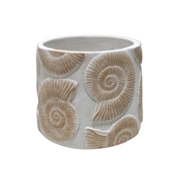 CEMENT SEASHELL PATTERN POT 6"X5"H CREAM/SAND FIN.