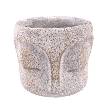 CEMENT POT 5"X4"H FACE DESIGN GRAY STONE FINISH