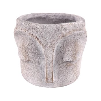 CEMENT POT 7"X6"H FACE DESIGN GRAY STONE FINISH